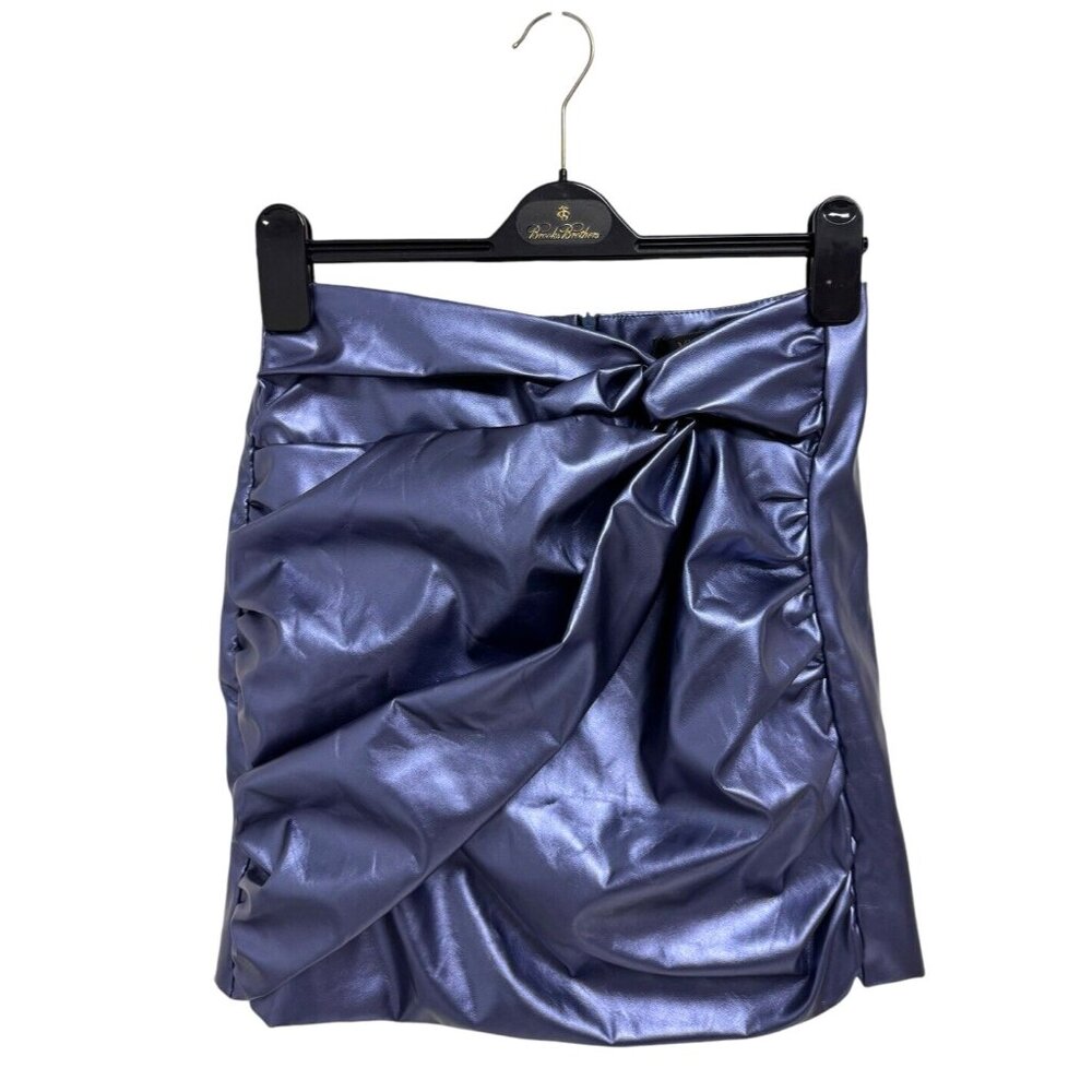 Micas Metallic Faux Leather Knotted Mini Skirt orchid color size M